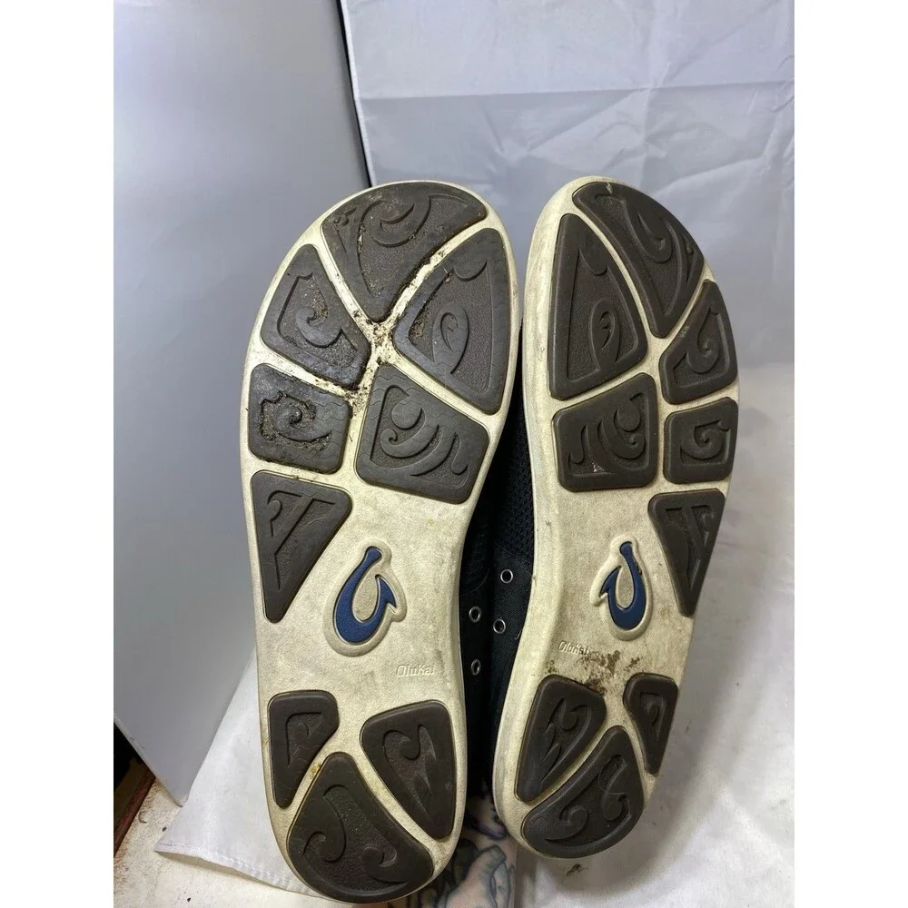 Olukai Nohea Moku Casual Boat Shoes Black Loafers Mens Size 12 Laces Comfort